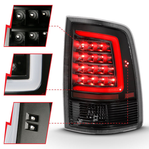 ANZO 2009-2018 Dodge Ram 1500 / 2500 / 3500 / 2019 - 2023 Ram Classic LED Taillight Plank Style Black w/Clear Lens