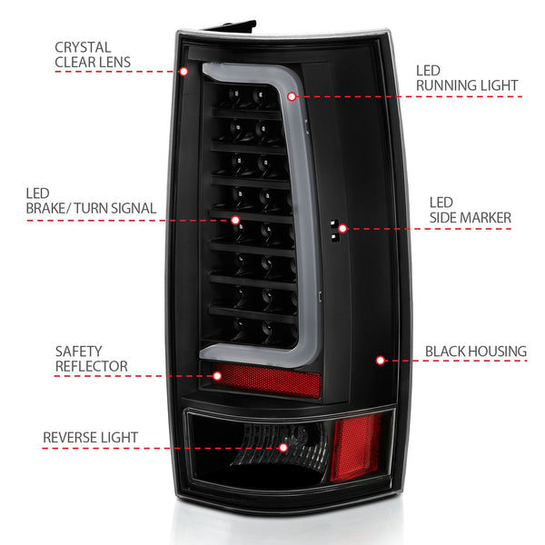ANZO 2007-2014 Chevy Tahoe / Suburban / Yukon LED Taillight Plank Style Black w/Clear Lens
