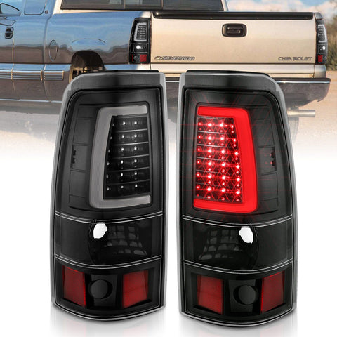 ANZO 1999-2002 Chevy Silverado 1500 / 2500 / 3500 / 1999 - 2006 Sierra 1500 / 2500 LED Taillights Plank Style Black w/Clear Lens