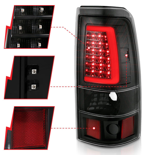 ANZO 1999-2002 Chevy Silverado 1500 / 2500 / 3500 / 1999 - 2006 Sierra 1500 / 2500 LED Taillights Plank Style Black w/Clear Lens