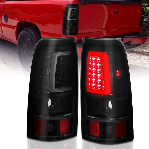 ANZO 1999-2002 Chevy Silverado 1500 / 2500 / 3500 / 1999 - 2006 Sierra 1500 / 2500 LED Taillights Plank Style Black w/Smoke Lens