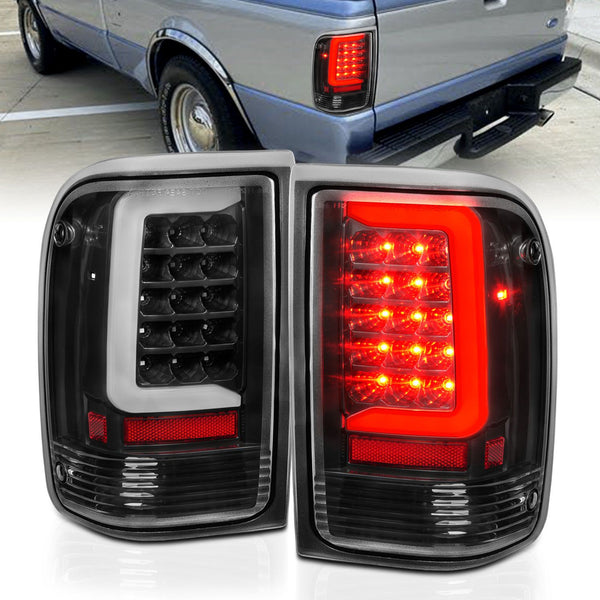 ANZO 1993-1997 Ford Ranger LED Tail Lights w/ Light Bar Black Housing Clear Lens