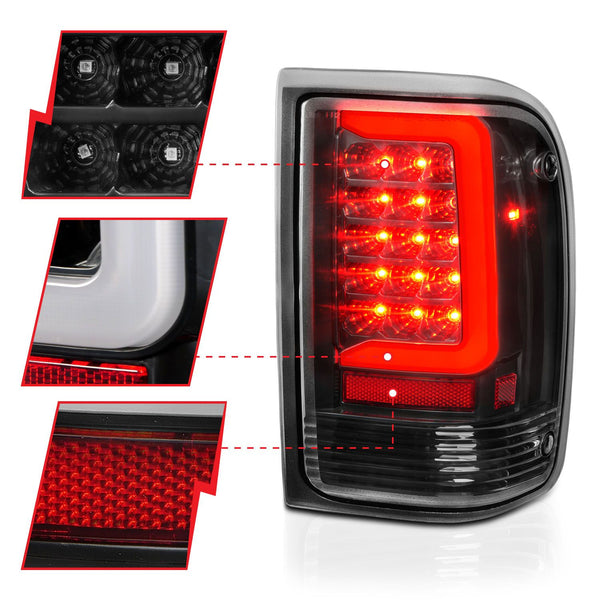 ANZO 1993-1997 Ford Ranger LED Tail Lights w/ Light Bar Black Housing Clear Lens