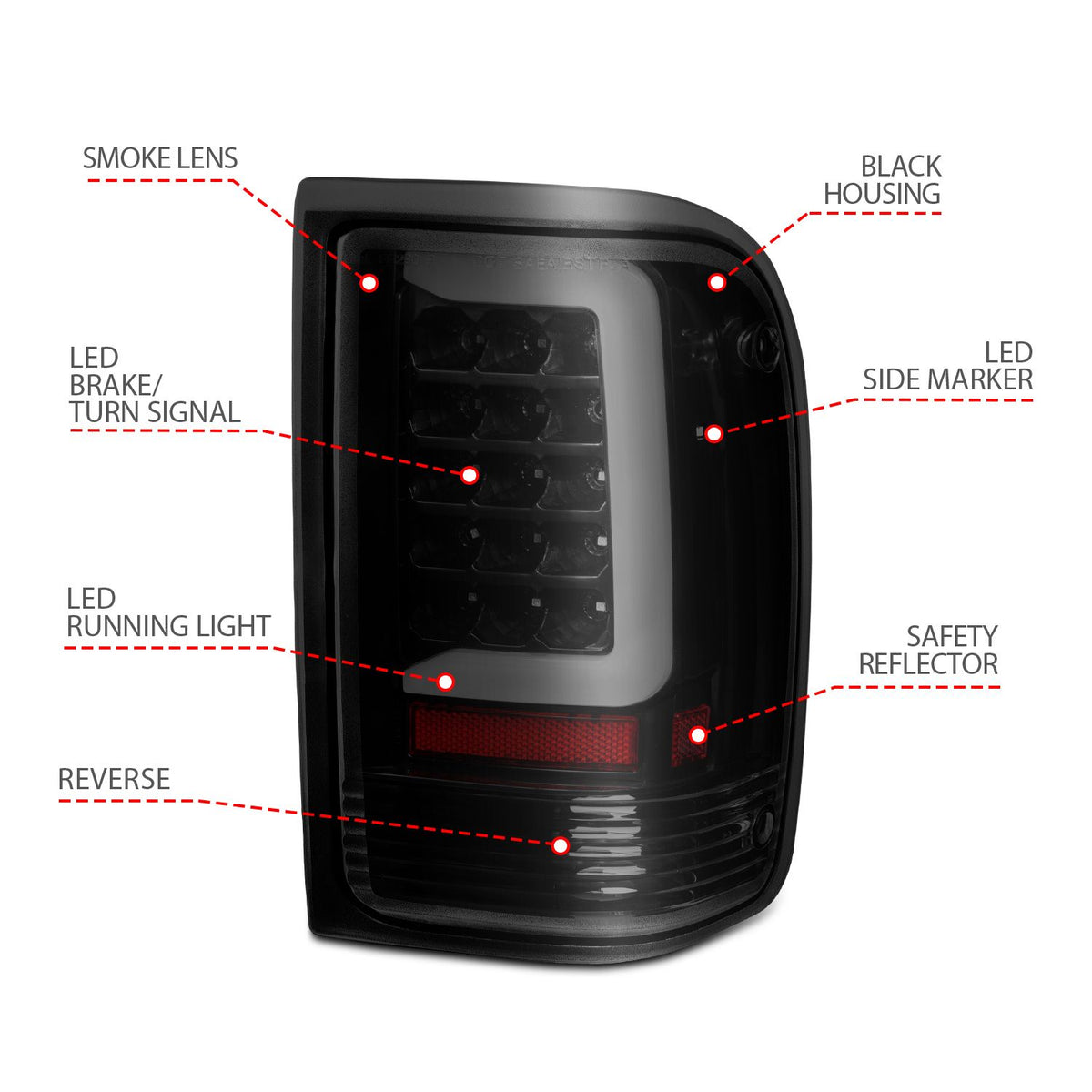 ANZO 1993-1997 Ford Ranger LED Tail Lights w/ Light Bar Black Housing ...