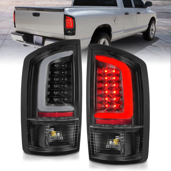 ANZO 2002-2005 Dodge Ram 1500 / 2003 - 2006 Ram 2500 / 3500 LED Tail Lights w/ Light Bar Black Housing Clear Lens