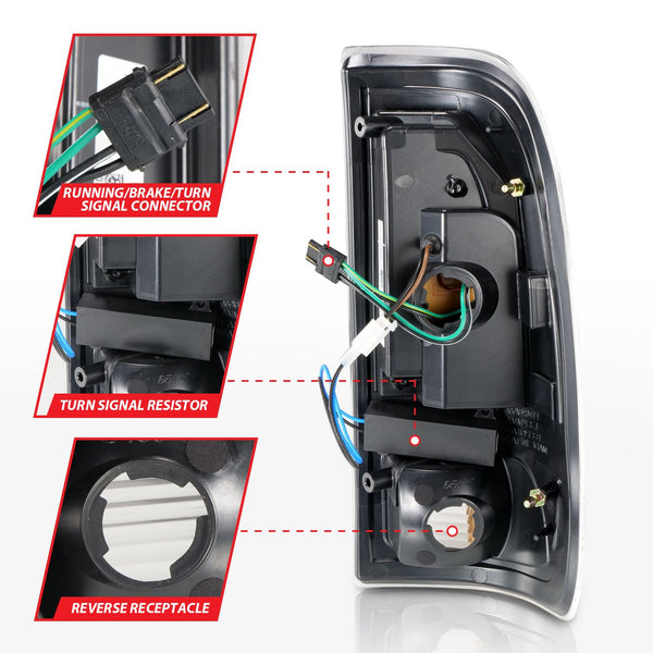 ANZO 1997-2003 Ford F-150 / 1999 - 2007 F250 F350 LED Tail Lights w/ Light Bar Black Housing Smoke Lens