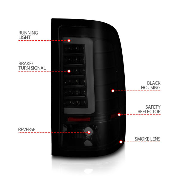 ANZO 2007-2014 GMC Sierra 1500 / 2500 / 3500 HD LED Tail Lights w/ Light Bar Black Housing Smoke Lens