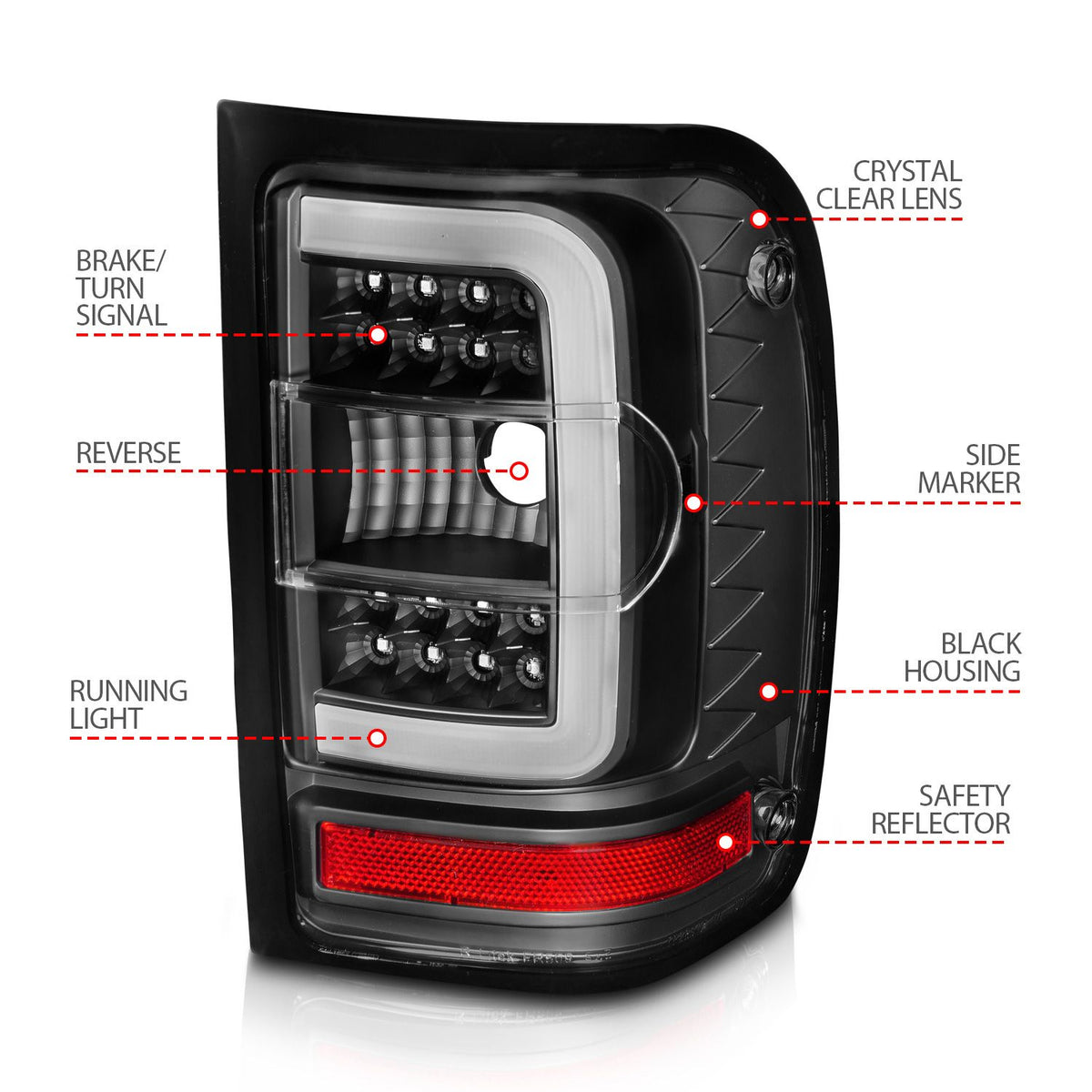 ANZO 2001-2011 Ford Ranger LED Tail Lights w/ Light Bar Black Housing ...