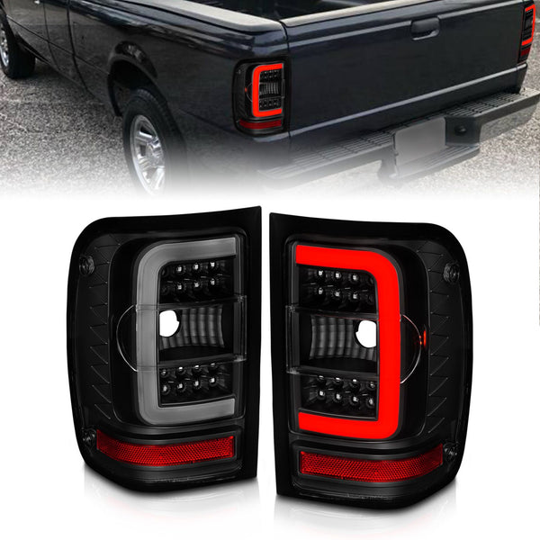 ANZO 2001 - 2011 Ford Ranger LED Taillights - Black Housing w/ Smoke Lens & Light Bar