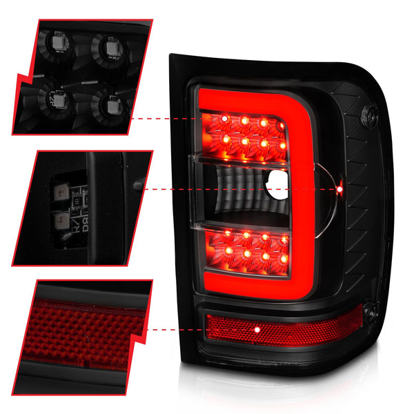 ANZO 2001 - 2011 Ford Ranger LED Taillights - Black Housing w/ Smoke Lens & Light Bar