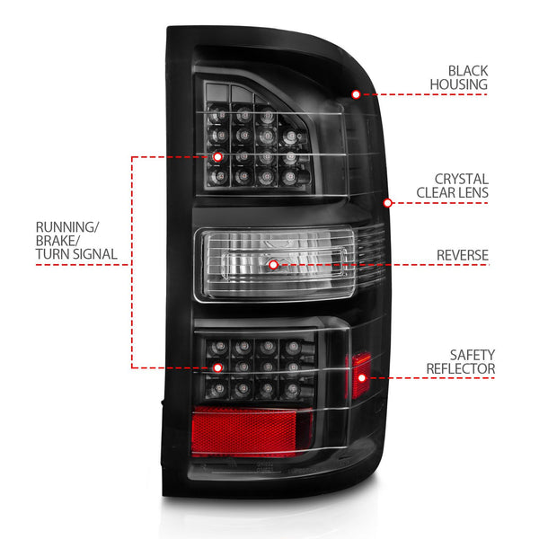 ANZO 2015-2018 GMC Sierra 1500 / 2500 / 3500 HD LED Tail Lights Black Housing Clear Lens