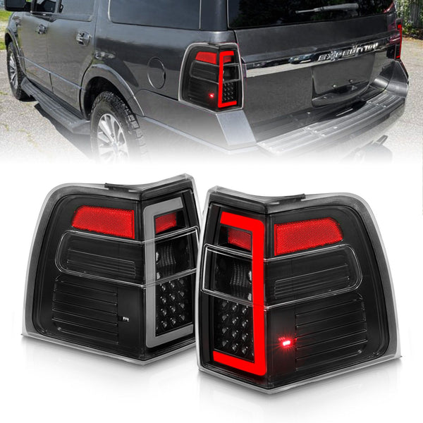 ANZO 2007 - 2017 Ford Expedition LED Taillights w/ Light Bar Black Housing Clear Lens