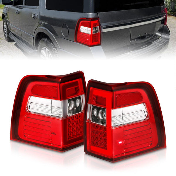 ANZO 2007 - 2017 For Expedition LED Taillights w/ Light Bar Chrome Housing Red/Clear Lens