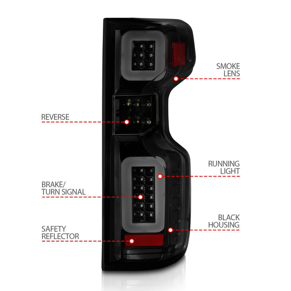 Anzo 2019 - 2022 Chevy Silverado Full LED Taillights Black Housing Smoke Lens G2 (w/C Light Bars)