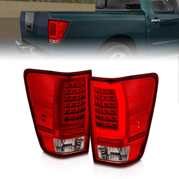 Anzo 2004 - 2015 Nissan Titan Full LED Tailights Chrome Housing Red/Clear Lens