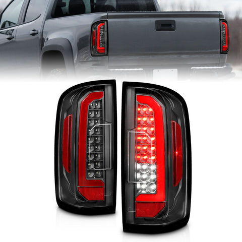 ANZO 2015 - 2021 Chevrolet Colorado Full LED Tail Lights w/ Red Lightbar Black Housing Clear Lens