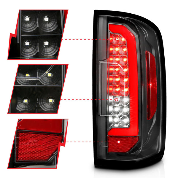 ANZO 2015 - 2021 Chevrolet Colorado Full LED Tail Lights w/ Red Lightbar Black Housing Clear Lens