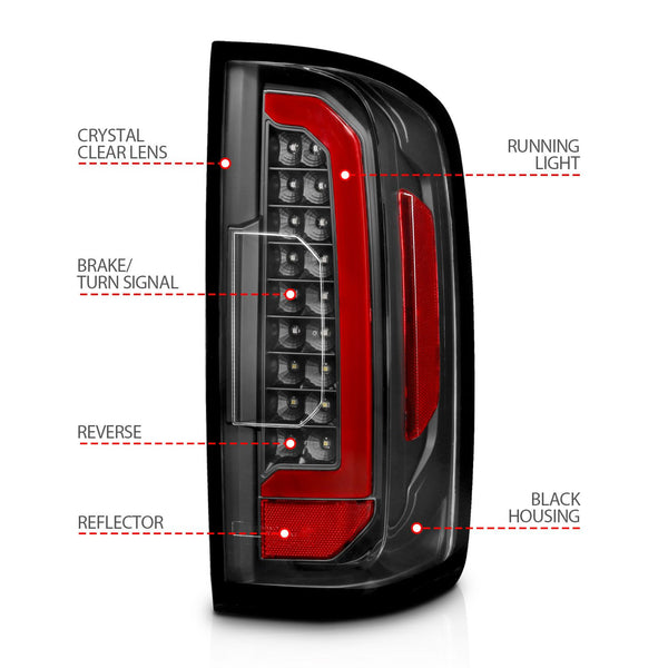 ANZO 2015 - 2021 Chevrolet Colorado Full LED Tail Lights w/ Red Lightbar Black Housing Clear Lens