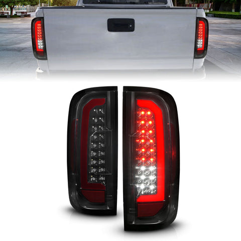 ANZO 2015 - 2021 Chevrolet Colorado Full LED Tail Lights w/ Red Lightbar Black Housing Smoke Lens