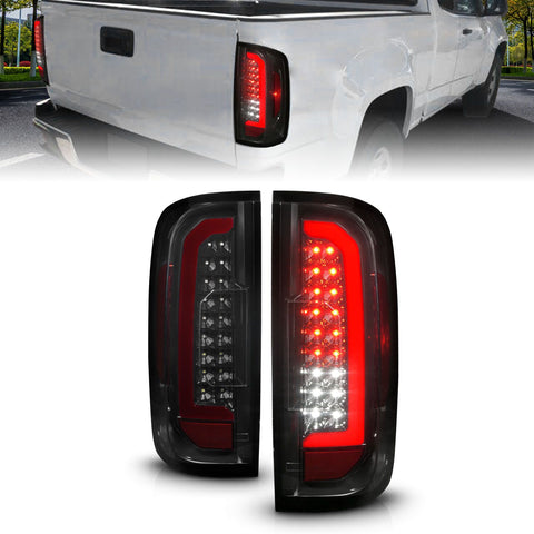 ANZO 2015 - 2022 GMC Canyon Full LED Tail Lights w/ Red Lightbar Black Housing Smoke Lens