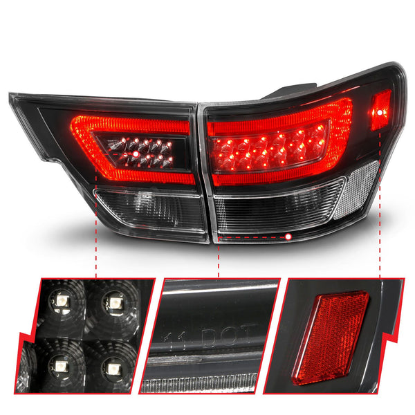 ANZO 2011 - 2013 Jeep Grand Cherokee LED Taillights w/ Lightbar Black Housing/Clear Lens 4pcs
