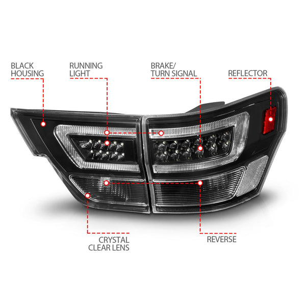 ANZO 2011 - 2013 Jeep Grand Cherokee LED Taillights w/ Lightbar Black Housing/Clear Lens 4pcs