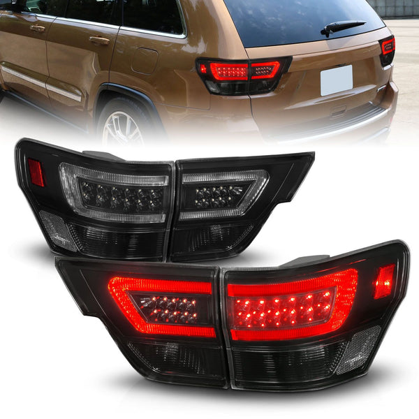 ANZO 2011 - 2013 Jeep Grand Cherokee LED Taillights w/ Lightbar Black Housing/Smoke Lens 4pcs