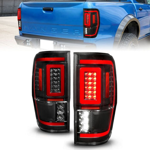 ANZO 2019 - 2023 Ford Ranger Full LED Taillights w/ Lightbar Sequential Signal Black Housing/Clear Lens