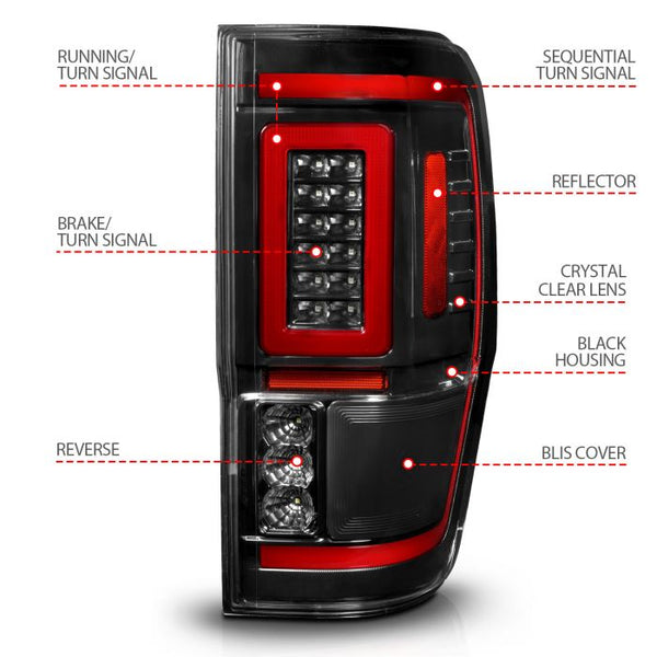 ANZO 2019 - 2023 Ford Ranger Full LED Taillights w/ Lightbar Sequential Signal Black Housing/Clear Lens