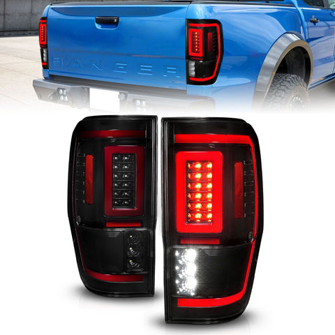 ANZO 2019 - 2023 Ford Ranger Full LED Taillights w/ Lightbar Sequential Signal Black Housing/Smoke Lens