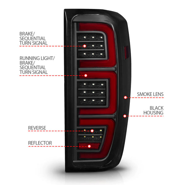 ANZO 2019 - 2023 GMC Sierra 1500 / 2020 - 2023 2500HD/3500HD Smoke Black Replacement Full LED Bar Tail Light