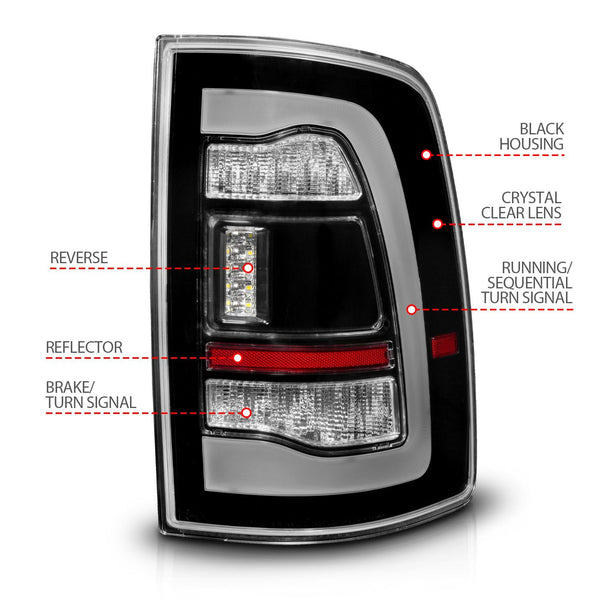ANZO 2009 - 2018 Dodge Ram 1500 / 2500 / 3500 / 2019 + Ram Classic Sequential LED Taillights Black