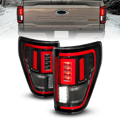 ANZO 2021 + Ford F-150 LED Taillights Seq. Signal w/BLIS Cover - Black Housing