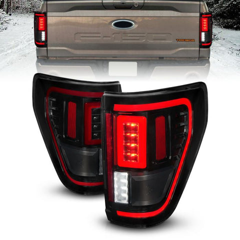 ANZO 2021 + Ford F-150 LED Taillights Seq. Signal w/BLIS Cover - Black Smoke