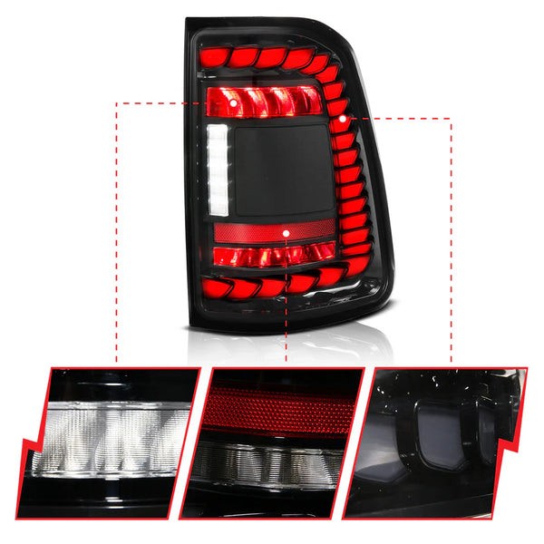 ANZO 2019 - 2024 RAM 1500 (Factory LED Models ONLY) Full LED Tail Lights SeqSig Black - Pair