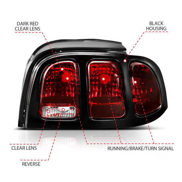 ANZO 1996-1998 Ford Mustang Taillight Dark Red Lens (OE Style)