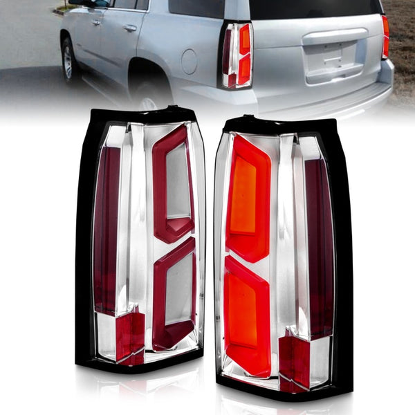ANZO 2015-2020 Chevrolet Tahoe / Suburban LED Tail Lights w/ Light Bar Chrome Housing Clear Lens
