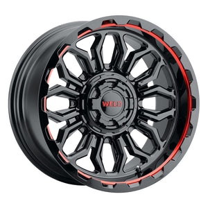 Weld Off-Road W140 20X10 Flare 6X135 / 6X139.7 ET-18 BS4.75 Gloss Black MIL Red 106.1