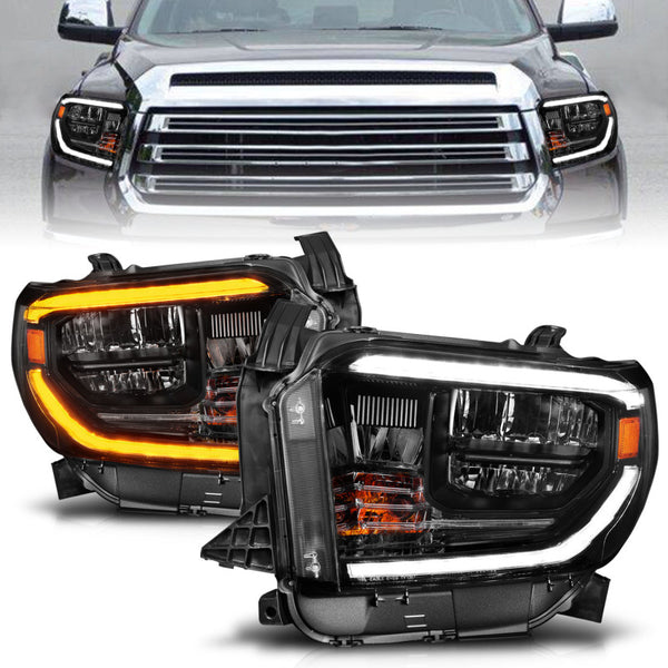 ANZO 2014 - 2021 Toyota Tundra (OE Halogen w/LED DRL) LED Crystal Headlights w/ Switchback &amp; DRL - Blk