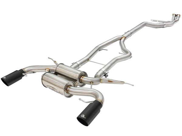 aFe MACHForce XP SS-304 Black Tip 3.0in-2.5in Dia Cat Back Exhaust 2011 - 2013 BMW 335i (E90/E92) 3.0L