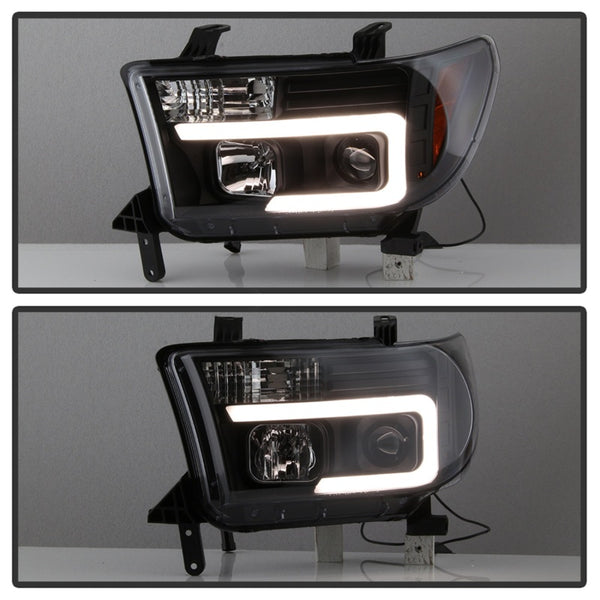 Spyder 2008 - 2013 Toyota Sequoia / 2007 - 2013 Tundra Projector Headlights - Light Bar DRL - Black PRO-YD-TTU07V2-LB-BK