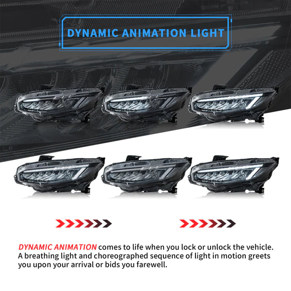 VLAND LED Headlights For Honda Civic 2016-2021 Sedan / Hatchback / Coupe Front Lights ( 10th Gen )