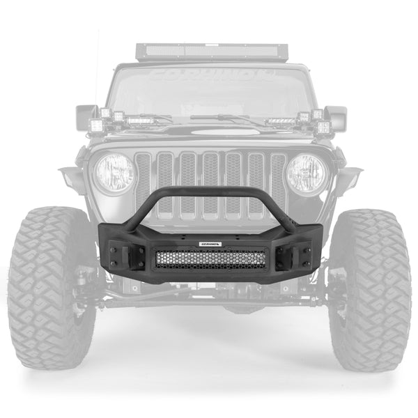 Go Rhino 2007 + Jeep Wrangler JL/JLU/JK/JKU/Gladiator JT Rockline Front Stubby Bumper w/ Overrider