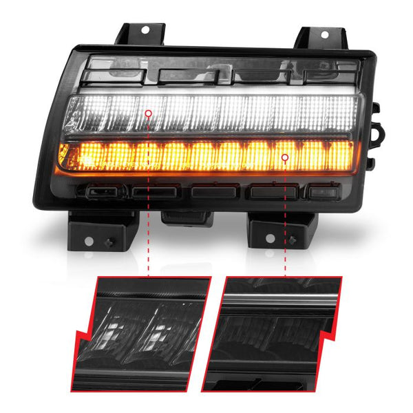 ANZO 2018-2023 Jeep Wrangler LED Side Markers Chrome Housing Smoke Lens w/ Seq. Signal Low Config