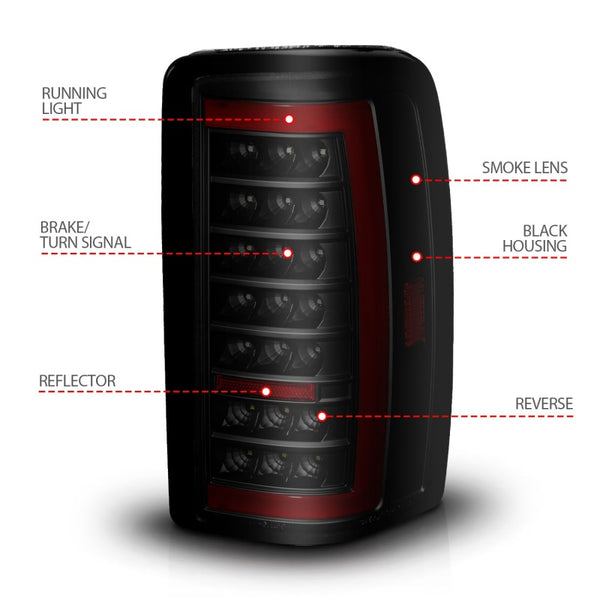 ANZO 2000 - 2006 Chevrolet Tahoe / GMC Yukon Full LED Taillights w/ Lightbar Black Housing/Smoke Lens