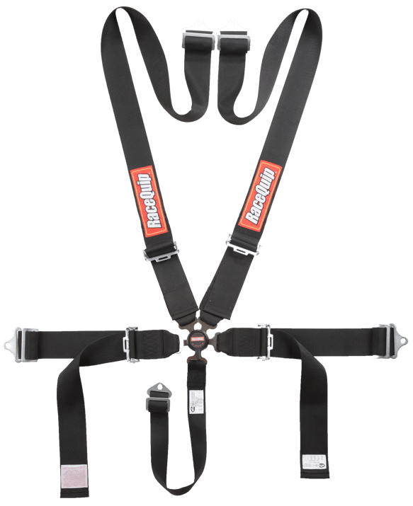 RaceQuip SFI CAMLOCK 5pt Pull Down Lap Seat Belt Harness - Black / Blue / Red