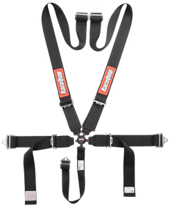 RaceQuip SFI CAMLOCK 5pt Pull Down Lap Seat Belt Harness - Black / Blue / Red