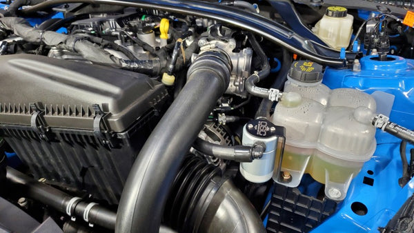 J&L 2024 + Ford Mustang EcoBoost Driver Side Oil Separator 3.0 - Black / Clear Anodized