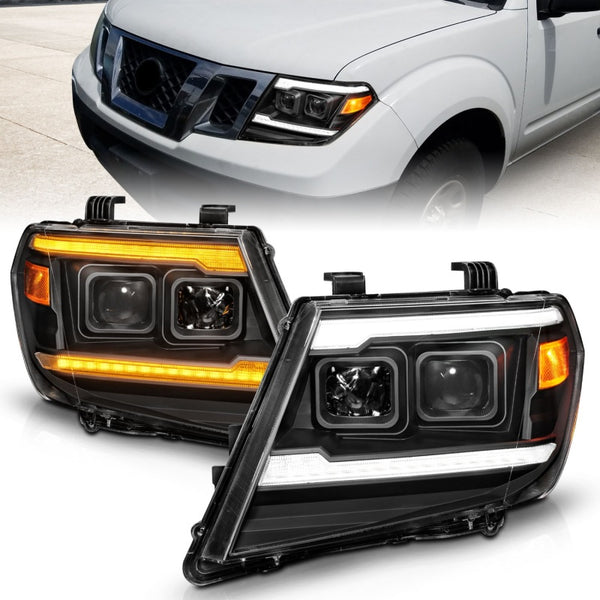 ANZO 2009 - 2021 Nissan Frontier Black Projector Plank Style DRL w/ Switchback & Sequential LED DRL