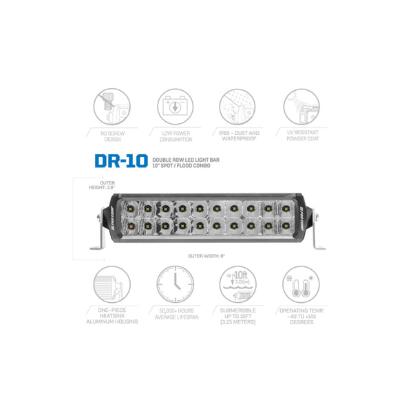 Pro Comp Motorsports Series Double Row Light Bar: 10" / White / Combo Beam